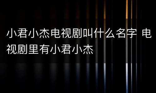 小君小杰电视剧叫什么名字 电视剧里有小君小杰