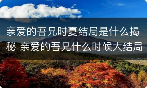 亲爱的吾兄时夏结局是什么揭秘 亲爱的吾兄什么时候大结局