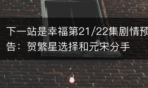下一站是幸福第21/22集剧情预告：贺繁星选择和元宋分手