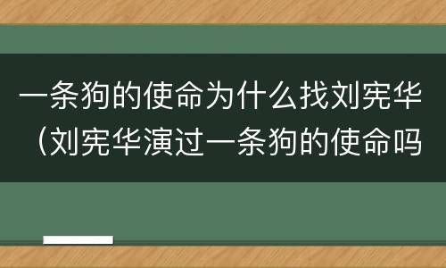 一条狗的使命为什么找刘宪华（刘宪华演过一条狗的使命吗）
