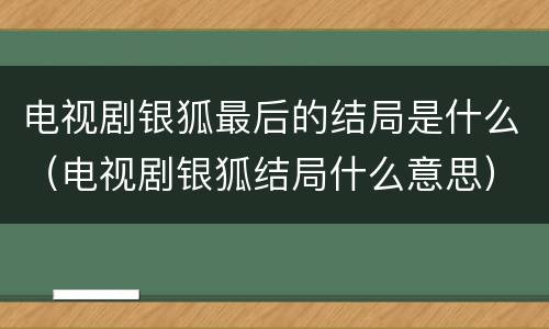 电视剧银狐最后的结局是什么（电视剧银狐结局什么意思）