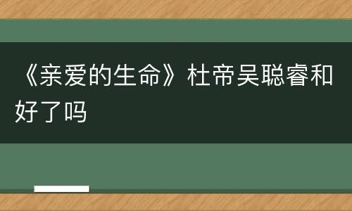 《亲爱的生命》杜帝吴聪睿和好了吗