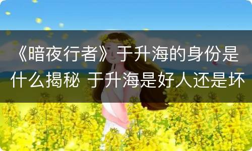 《暗夜行者》于升海的身份是什么揭秘 于升海是好人还是坏人