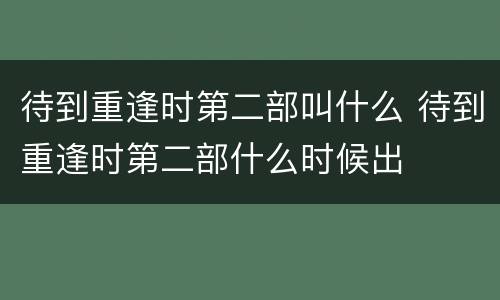 待到重逢时第二部叫什么 待到重逢时第二部什么时候出