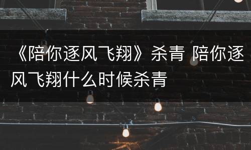 《陪你逐风飞翔》杀青 陪你逐风飞翔什么时候杀青