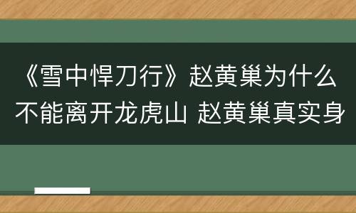 《雪中悍刀行》赵黄巢为什么不能离开龙虎山 赵黄巢真实身份是什么