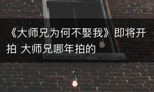 《大师兄为何不娶我》即将开拍 大师兄哪年拍的