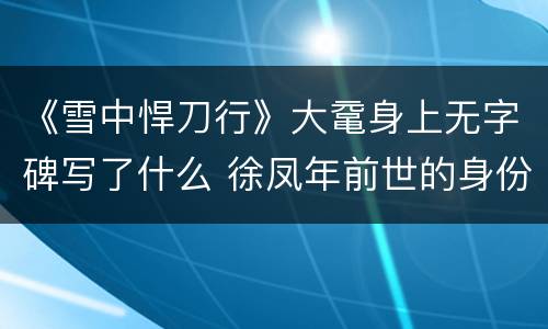 《雪中悍刀行》大鼋身上无字碑写了什么 徐凤年前世的身份揭秘