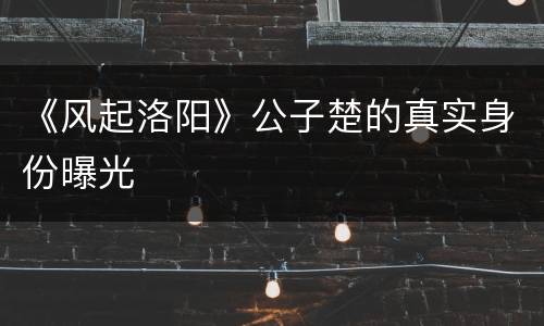 《风起洛阳》公子楚的真实身份曝光