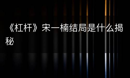 《杠杆》宋一楠结局是什么揭秘