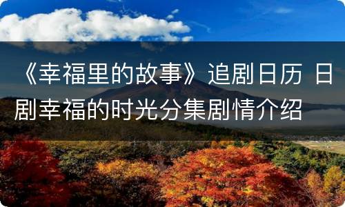 《幸福里的故事》追剧日历 日剧幸福的时光分集剧情介绍