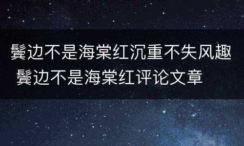 鬓边不是海棠红沉重不失风趣 鬓边不是海棠红评论文章