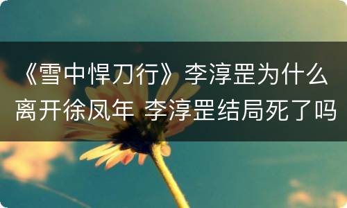 《雪中悍刀行》李淳罡为什么离开徐凤年 李淳罡结局死了吗