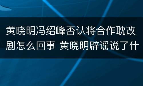 黄晓明冯绍峰否认将合作耽改剧怎么回事 黄晓明辟谣说了什么
