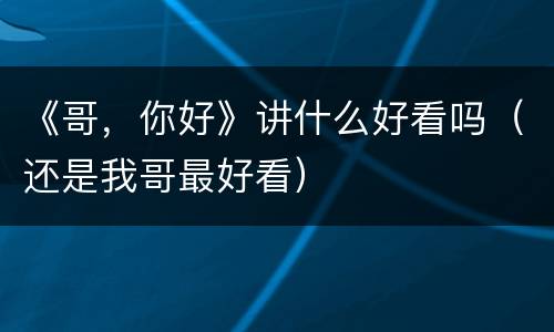 《哥，你好》讲什么好看吗（还是我哥最好看）