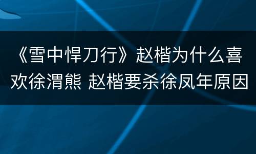 《雪中悍刀行》赵楷为什么喜欢徐渭熊 赵楷要杀徐凤年原因