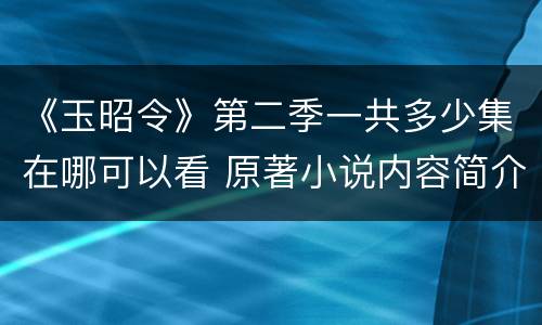 《玉昭令》第二季一共多少集在哪可以看 原著小说内容简介