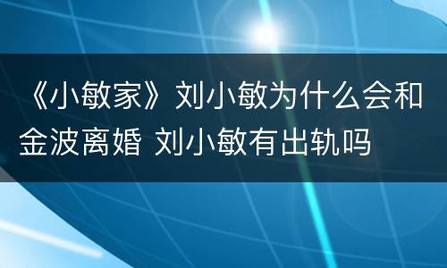 《小敏家》刘小敏为什么会和金波离婚 刘小敏有出轨吗
