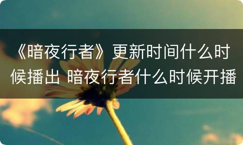 《暗夜行者》更新时间什么时候播出 暗夜行者什么时候开播
