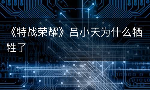 《特战荣耀》吕小天为什么牺牲了