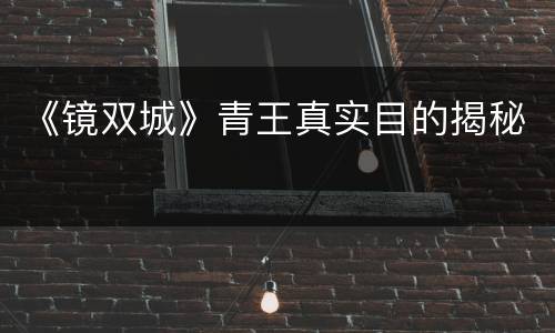 《镜双城》青王真实目的揭秘