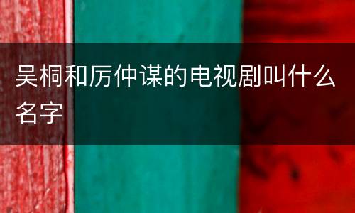 吴桐和厉仲谋的电视剧叫什么名字