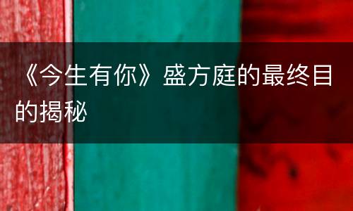 《今生有你》盛方庭的最终目的揭秘