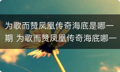 为歌而赞凤凰传奇海底是哪一期 为歌而赞凤凰传奇海底哪一期?
