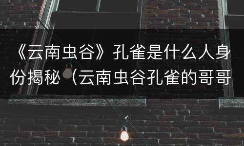 《云南虫谷》孔雀是什么人身份揭秘（云南虫谷孔雀的哥哥是谁）