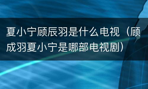 夏小宁顾辰羽是什么电视（顾成羽夏小宁是哪部电视剧）
