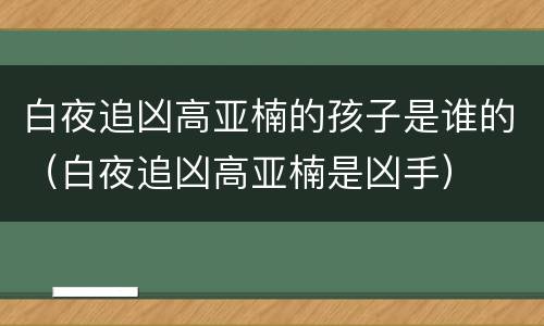 白夜追凶高亚楠的孩子是谁的（白夜追凶高亚楠是凶手）