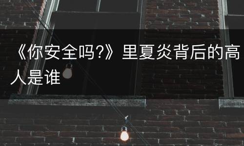 《你安全吗?》里夏炎背后的高人是谁