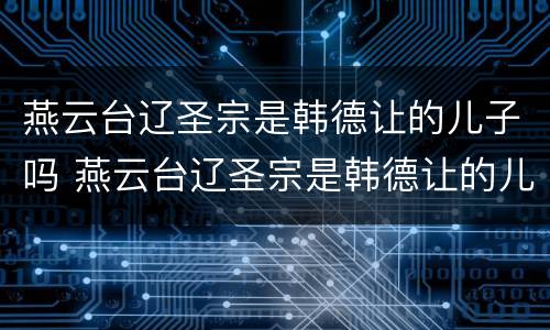 燕云台辽圣宗是韩德让的儿子吗 燕云台辽圣宗是韩德让的儿子吗知乎