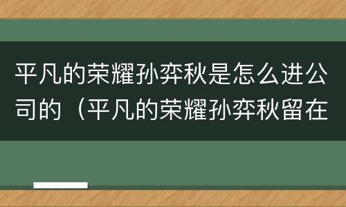 平凡的荣耀孙弈秋是怎么进公司的（平凡的荣耀孙弈秋留在公司了吗）