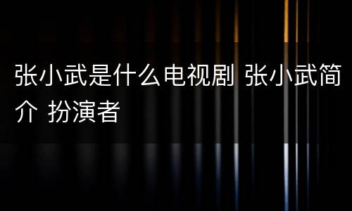 张小武是什么电视剧 张小武简介 扮演者