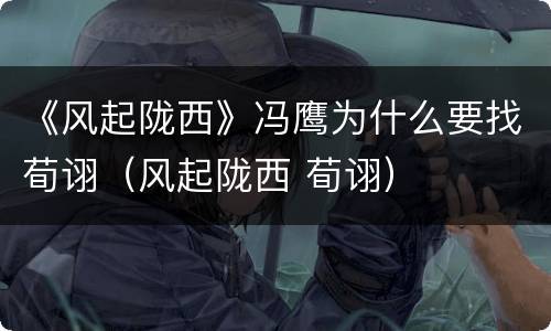 《风起陇西》冯鹰为什么要找荀诩（风起陇西 荀诩）