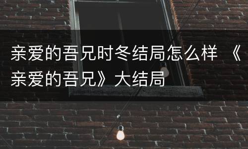 亲爱的吾兄时冬结局怎么样 《亲爱的吾兄》大结局