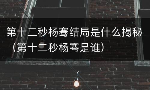 第十二秒杨骞结局是什么揭秘（第十二秒杨骞是谁）
