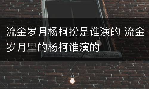 流金岁月杨柯扮是谁演的 流金岁月里的杨柯谁演的