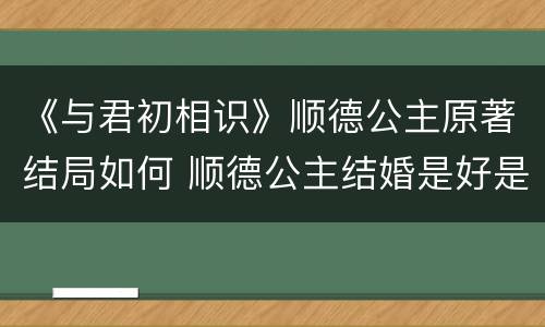 《与君初相识》顺德公主原著结局如何 顺德公主结婚是好是坏