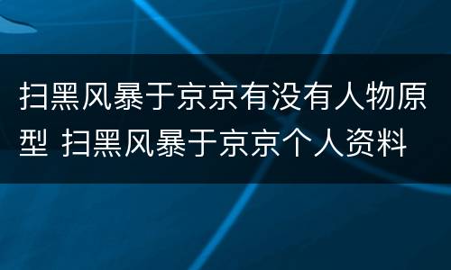 扫黑风暴于京京有没有人物原型 扫黑风暴于京京个人资料
