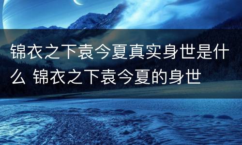 锦衣之下袁今夏真实身世是什么 锦衣之下袁今夏的身世