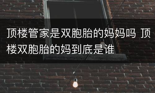 顶楼管家是双胞胎的妈妈吗 顶楼双胞胎的妈到底是谁