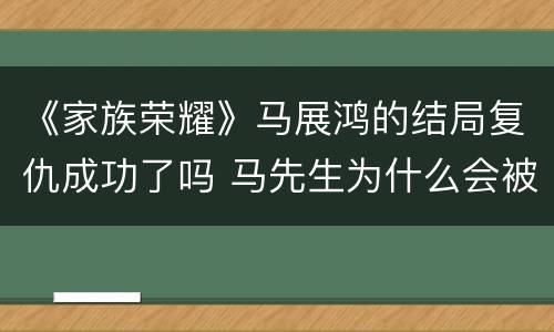 《家族荣耀》马展鸿的结局复仇成功了吗 马先生为什么会被绑架