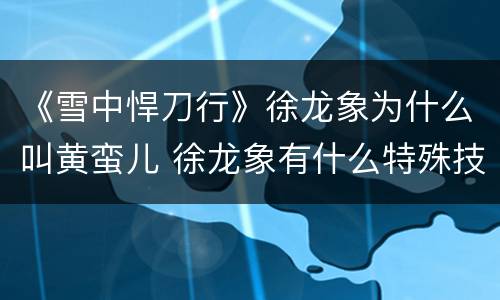 《雪中悍刀行》徐龙象为什么叫黄蛮儿 徐龙象有什么特殊技能