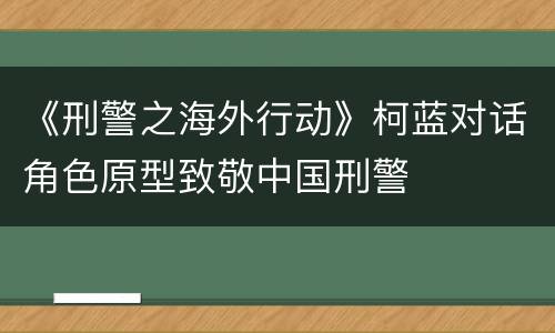《刑警之海外行动》柯蓝对话角色原型致敬中国刑警