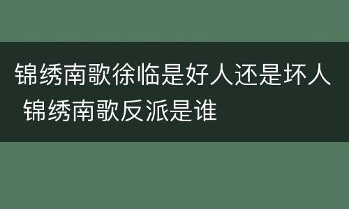 锦绣南歌徐临是好人还是坏人 锦绣南歌反派是谁