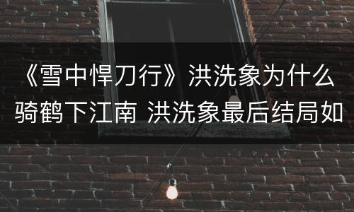 《雪中悍刀行》洪洗象为什么骑鹤下江南 洪洗象最后结局如何