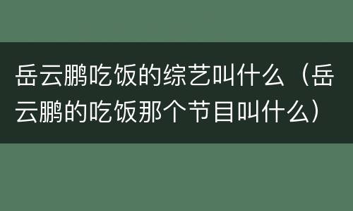 岳云鹏吃饭的综艺叫什么（岳云鹏的吃饭那个节目叫什么）