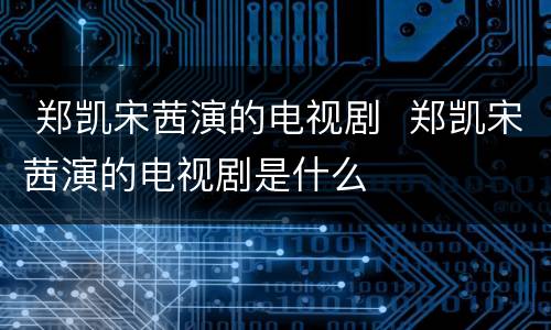  郑凯宋茜演的电视剧  郑凯宋茜演的电视剧是什么